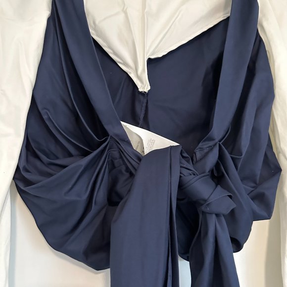 Johanna Ortiz Crop Top Balloon Sleeve Poplin Cotton Self-tie Back Sz 4 Navy Whit - Picture 12 of 12